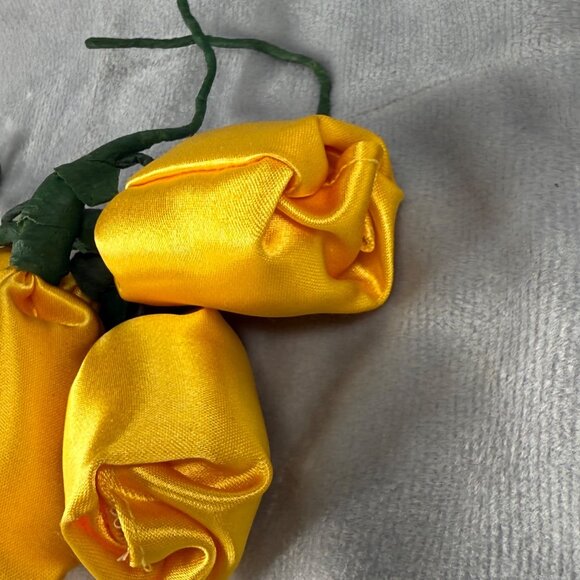 Yellow Satin Artificial Roses Bouquet Corsage Boutonnieres Floral Decoration - Picture 7 of 16